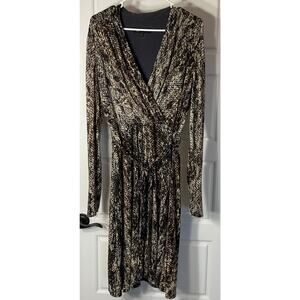 Jones New York Snake Skin Faux Wrap Dress Side Zipper Belted VNeck 14